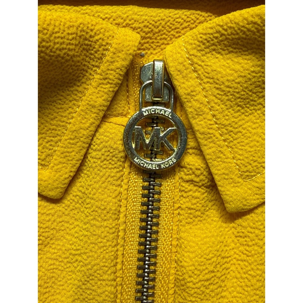 Michael Kors Blouse Top Womens XL Yellow Gold Roll Tab Sleeves Half Zip Casual - Picture 9 of 10